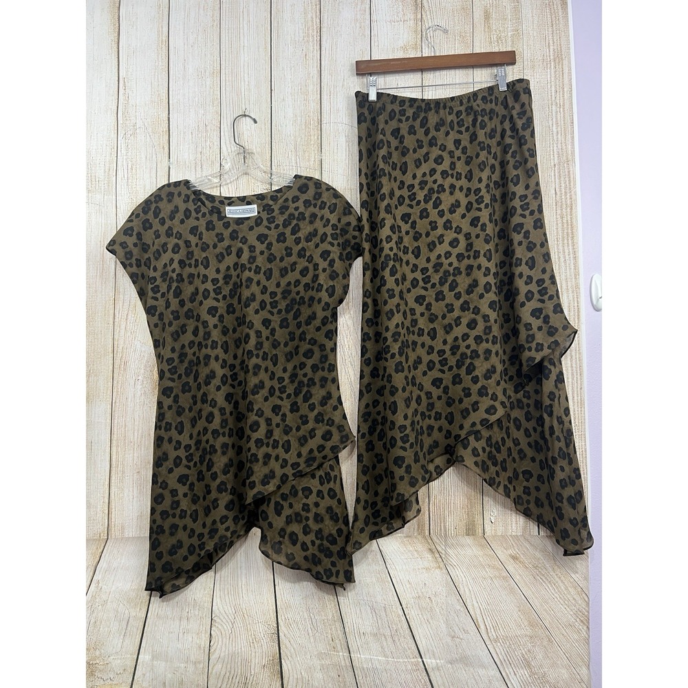 Vtg Y2k Leopard Print 2pc Top and Skirty Hanky Hem Sz 14 Grunge Whimsigoth